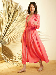 شال نسائي طويل مطبوع باللون الوردي