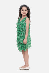 SyleStone Girls Green Chiffon Printed Ruffle Dress
