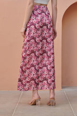 Burgundy Straight Satin Skirt