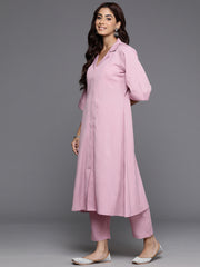 Varanga - Women Pink Shirt Collar Neck A - Line Kurta Paired With Tonal Bottom
