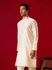 Vastramay - Men's Peach Silk Blend Kurta