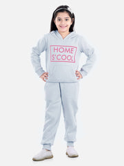 Girls Grey Home S'Cool Printed Hooded Track Suit Set