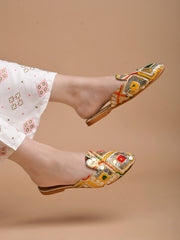 Shoetopia - Ethnic Gold Flat Mules For Women & Girls