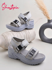 Shoetopia Comfortable & Sporty Grey Sandals For Women & Girls