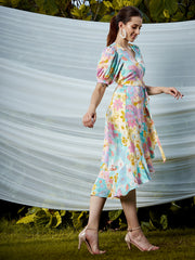 Multicoloured Floral Crepe Dress