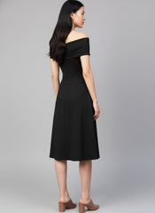 Off-Shoulder Scuba Fit & Flare Dress
