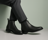 ORION-X Men's Vegan Leather Chelsea Boots Classic Almond Toe Ankle Boots with Textured Finish | Formal & Smart Casual Boots