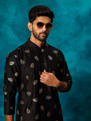 Vastramay - Men's Black Cotton Blend Kurta