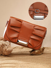 حقيبة نسائية ذات حزام مكشكش - بني شوكولاتة