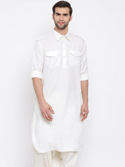 Vastramay - Men's Cream Cotton Blend Pathani Kurta