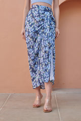 Space Blue Front Panel Satin Skirt