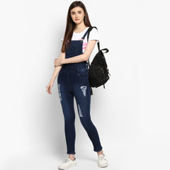 Women's Stretchable Denim Washed effect Capri Style Dungarees(inner not provided)