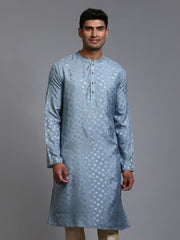 Vastramay - Men's Grey Silk Blend Kurta