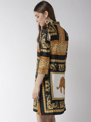 Women's Satin Printed Tiger Print Shirt Dress