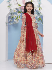 Girls Beige & Red Georgette Ready to wear Lehenga & Choli