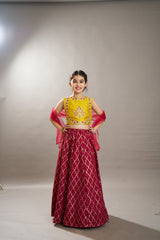 Girls Pink with Embroidered Ready to Wear Lehenga & Choli with Dupatta