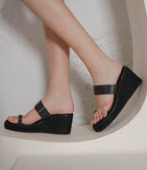 Shezone - Casual Fashion Sandals 3 Inches Wedge Open Back Round Toe Heels