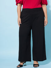 Plus Size Women Mid-Rise Plain Smart Parallel Wide Leg Trousers