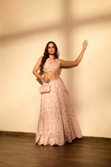 Rosey Pink Sequins Kali Lehenga Set