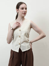 Women Solid V-Neck Linen Top
