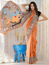 ساري نسائي من القطن والكتان مطبوع عليه لون الخوخ مع قطعة بلوزة