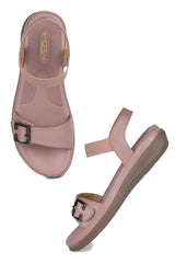 Casual Peach Open Toe Flats Round Toe Ankle Loop Flats