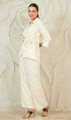 Cream Linen Embroidered Co-Ord Set