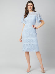 Blue Self Design Sheath Dress