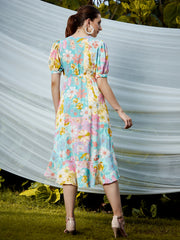 Multicoloured Floral Crepe Dress