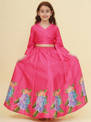 Girls Pink Flower Digital Print Ready to wear Lehenga & Choli