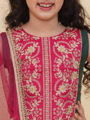 Boho Design Girls Pink Embroidered Choli Green Ready to Wear Lehenga With Dupatta