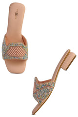 Casual Peach Open Toe Flats Square Toe Slip-On Flats