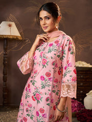 Peach Floral Printed Kurta Set