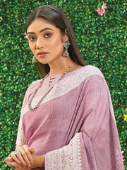 Linen Cotton Saree with Intricate Woven Border & Contrast Pallu | Soft Lightweight Traditional Drape | Tassel Edge | Unstitched Blouse Piece