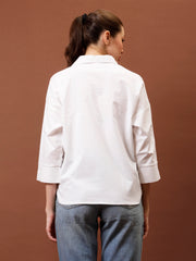 Print Applique Cotton Shirt Style Top