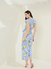 Women's Blue Rayon Porcelain Printed Jumpsuit