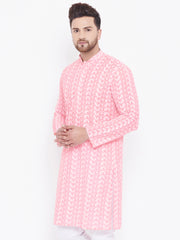 Vastramay - Men's Pink and White Cotton Kurta