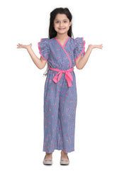 Girls Blue and Pink Stripe Cherry Jumpsuit