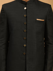 Vastramay - Men's Black Viscose Sherwani Set