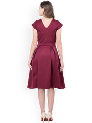 Women Burgundy Fit & Flare Dress