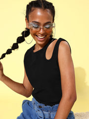 بلوزة قصيرة بفتحة كتف للنساء - أسود