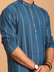 Shvaas By Vastramay - Men's Indigo Blue Cotton Kurta