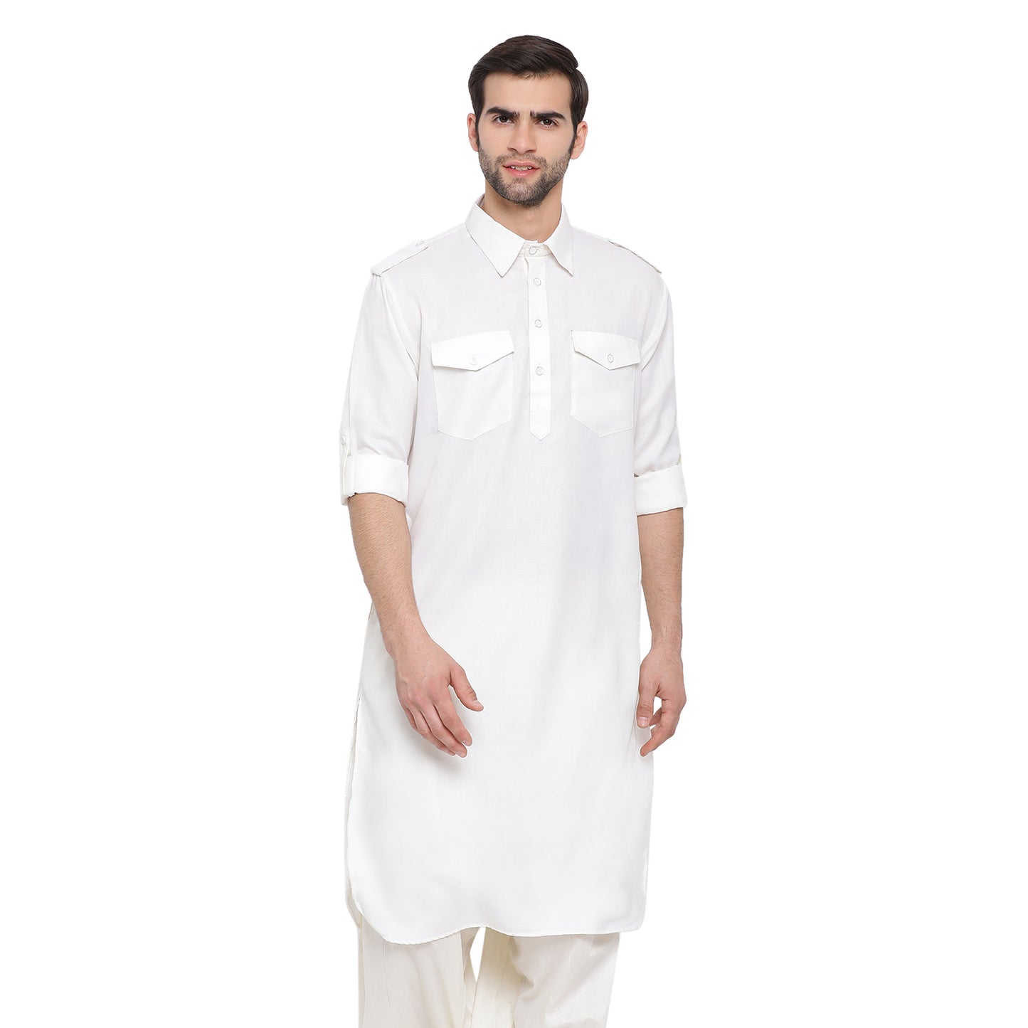Vastramay - Men's Cream Cotton Blend Pathani Kurta Only