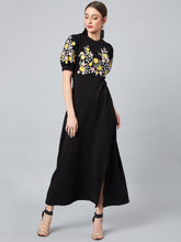 Black Embroidered Fit and Flare Dress