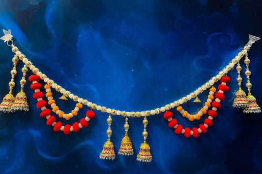 Decorative Beaded Toran with Pom-Poms and Jhumkas