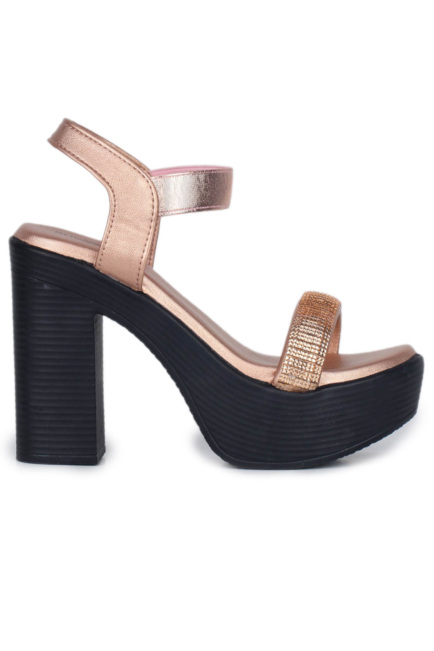 Shezone-Casual Fashion Sandals 4 Inches Block Ankle Loop Round Toe Heels