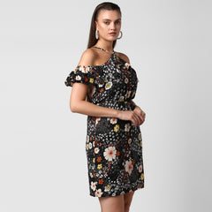 Women's Black Crepe Dress with Straps