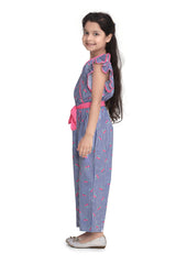 Girls Blue and Pink Stripe Cherry Jumpsuit