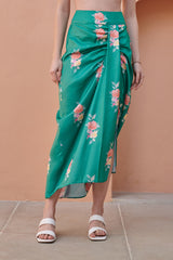 Jade Green Front Panel Satin Skirt
