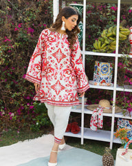 Ethnic Floral Print red and white co ord set